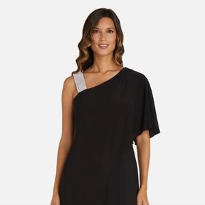 K&M Richards Asymmetric Jumpsuit with Overlay and Rhinestone Shoulder Strap